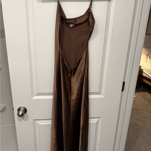 Zara Elegant Brown Satin Slip Dress